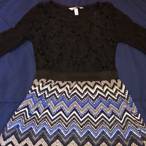Juniors Lace & Chevron Dress